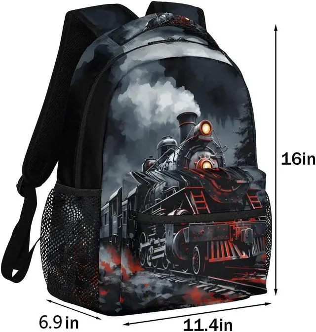 Alt view image 2 of 5 - Bardic Vintage Train Kids Backpack for Boys Girls, 16 Inch School Backpack Locomotive Train Elementary School Bag Students Bookbags Travel Laptop Backpacks Casual Daypack