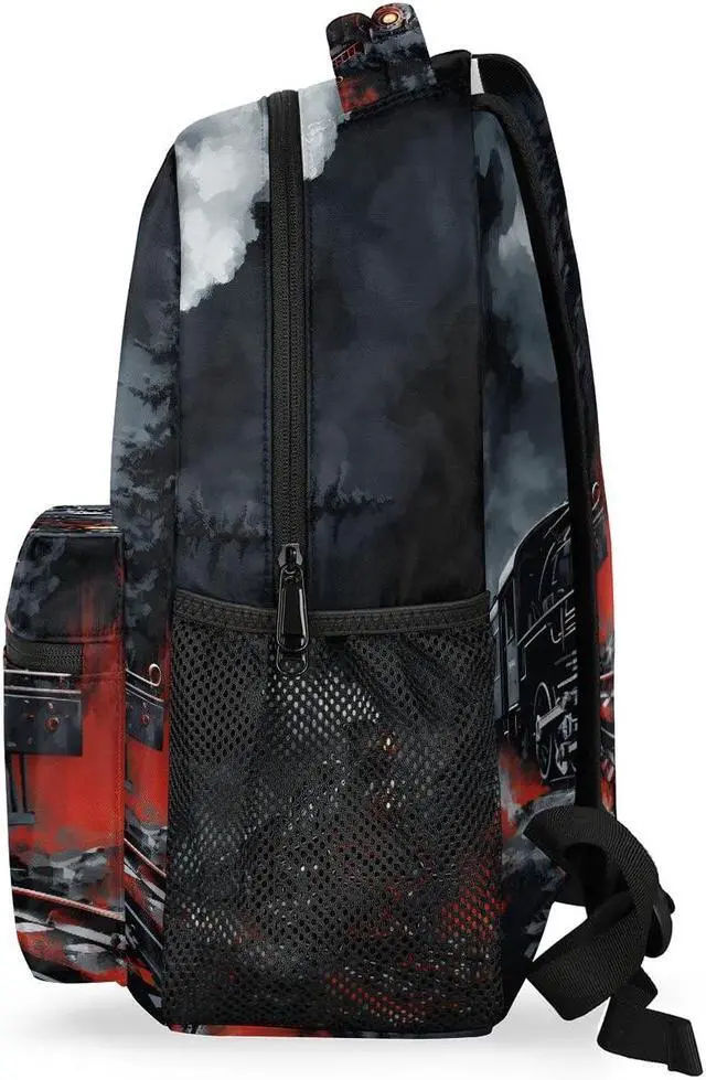 Alt view image 5 of 5 - Bardic Vintage Train Kids Backpack for Boys Girls, 16 Inch School Backpack Locomotive Train Elementary School Bag Students Bookbags Travel Laptop Backpacks Casual Daypack