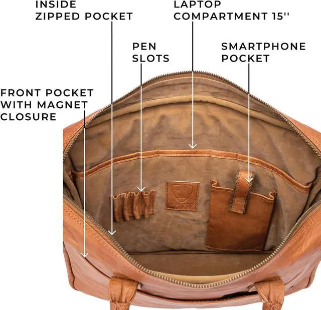 Alt view image 3 of 5 - BERLINER BAGS Vintage Leather Laptop Bag Madrid, Briefcase for Men and Women - Brown
