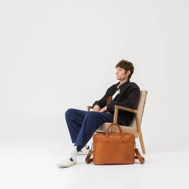 Alt view image 5 of 5 - BERLINER BAGS Vintage Leather Laptop Bag Madrid, Briefcase for Men and Women - Brown