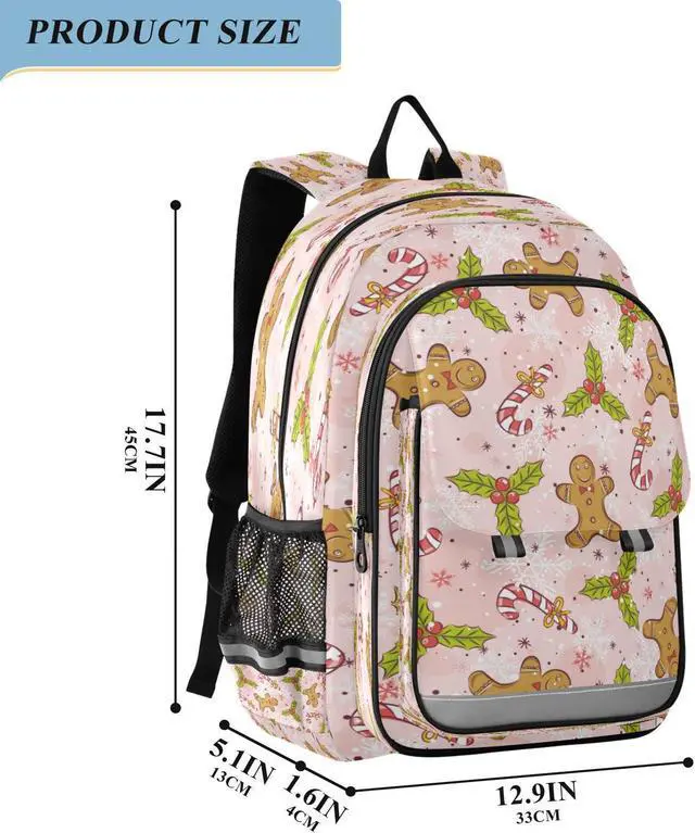 Alt view image 2 of 5 - BOESI Christmas Gingerbread and Snowflakes laptop backpack travel work backpack multifunctional adjustable shoulder straps suitable for work, travel, leisure for both men and women 17.7"