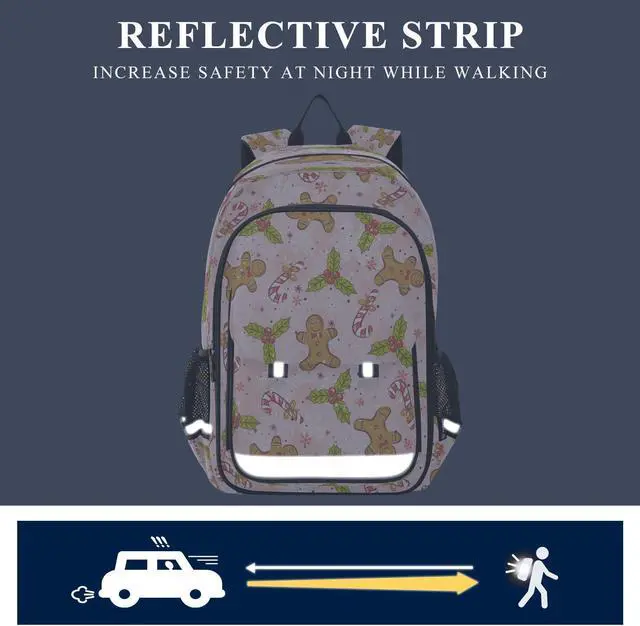 Alt view image 5 of 5 - BOESI Christmas Gingerbread and Snowflakes laptop backpack travel work backpack multifunctional adjustable shoulder straps suitable for work, travel, leisure for both men and women 17.7"