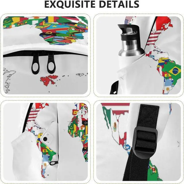 Alt view image 5 of 5 - Travel Backpack Laptop Backpack College Computer Bag Gift National Flag World Map for Men & Women