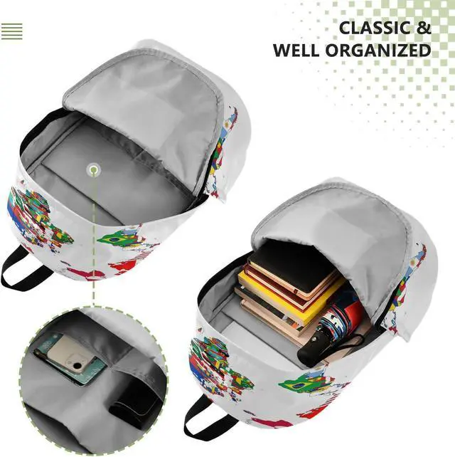 Alt view image 4 of 5 - Travel Backpack Laptop Backpack College Computer Bag Gift National Flag World Map for Men & Women