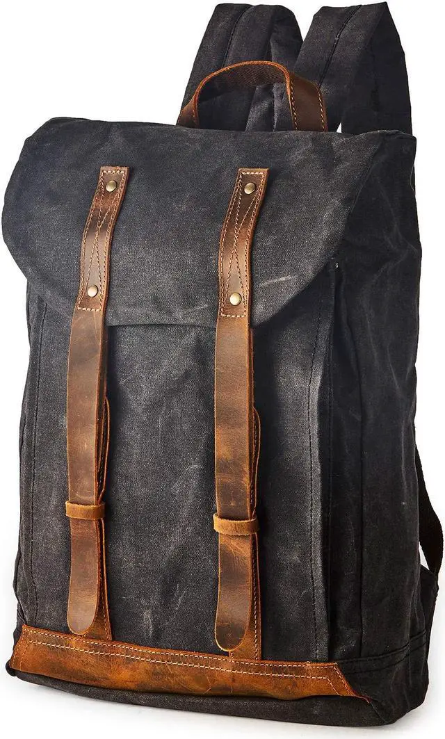 Main image of BRASS TACKS Leathercraft Waterproof Waxed Canvas Shoulder Rucksack Backpack for Men Women Casual Large 15.6 inch laptop Bookbag Grey