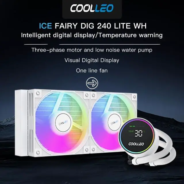 Alt view image 2 of 5 - COOLLEO ICE Fairy 240 Digital White ARGB 240mm AIO CPU Cooler,Three-Phase Nine-Stage Water Pump 280W TDP Liquid CPU Cooler for AMD AM4/AM5 & Intel LGA 115X/1200/1700