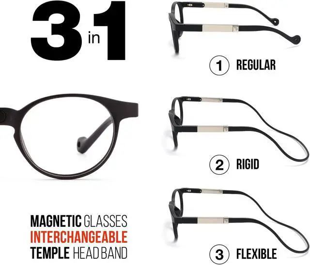 Alt view image 3 of 5 - DIDINSKY Reading Glasses with Magnets and Anti Blue Light Filter. Magnetic Readers for Men and Women with Anti-Reflective Lenses. Graphite +3.0 - DIKRIK UFFIZI
