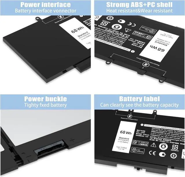 Alt view image 3 of 5 - 68WH GJKNX Battery Replacement for Dell Latitude 5480 5580 5280 5288 5488 5590 5591 5490 5491 5495 E5480 E5580 E5490 E5590 Precision 15 3520 3530 Series GD1JP DY9NT 5YHR4 451-BBZG 7.6V 4-Cell