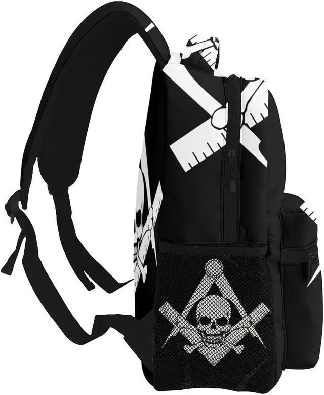 Alt view image 3 of 5 - Gesey-R4T Cool Skull Freemason Logo Black Pattern Casual School Backpack Bag, Laptop Hiking Travel Shoulder Daypack College Bookbag for Men Woman Girls Boys Teens