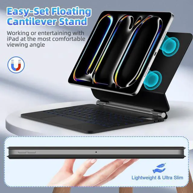 Alt view image 4 of 5 - GOOJODOQ Magnetic Keyboard Case for iPad Pro 11-inch(M4,2024),Click-Anywhere Trackpad with 7 Color Backlit for iPad Pro 11 Keyboard-Black