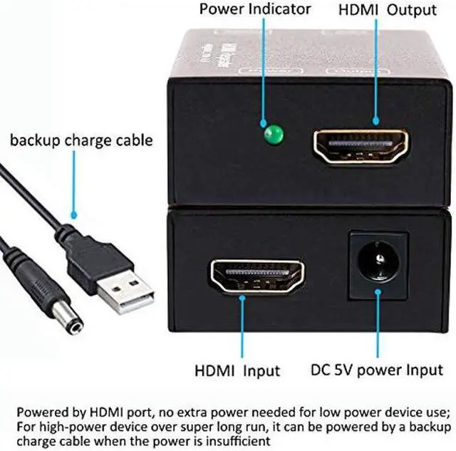 Alt view image 4 of 5 - DTECH HDMI Signal Amplifier Booster Repeater 4K 60Hz YUV 444 18Gbps 1080P HDCP 2.2 CEC 3D 4K2K Extender Boost up to 164 Feet Compatible with VR TV Box Blu-ray Player HDTV Monitor Projector