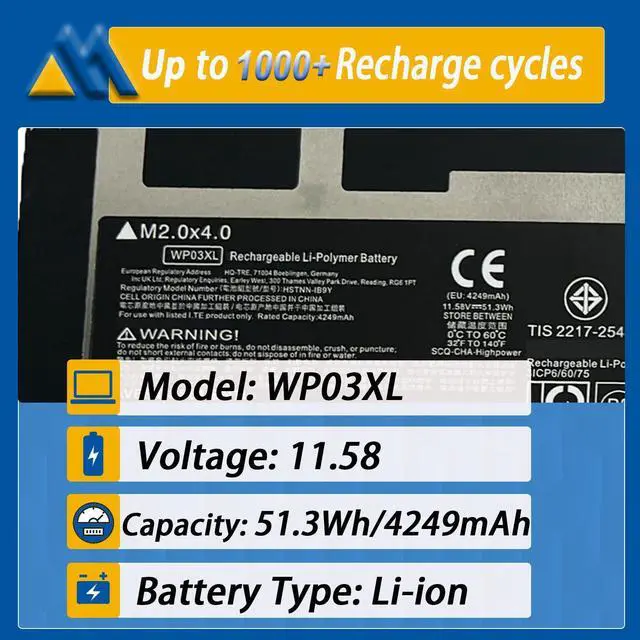 Alt view image 2 of 5 - Mobik 51.3Wh WP03XL Laptop Battery Replacement for HP Elitebook 830 835 840 845 860 865 x360 1040 G9 G10 Series Split X2 13-M000 Series HSTNN-OB2J HSTNN-LB9C HSTNN-LB8W 11.58V 4249mAh