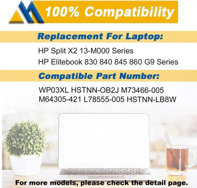 Alt view image 5 of 5 - Mobik 51.3Wh WP03XL Laptop Battery Replacement for HP Elitebook 830 835 840 845 860 865 x360 1040 G9 G10 Series Split X2 13-M000 Series HSTNN-OB2J HSTNN-LB9C HSTNN-LB8W 11.58V 4249mAh
