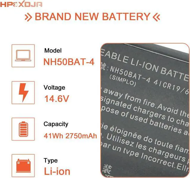 Alt view image 2 of 5 - NH50BAT-4 Laptop Battery Compatible with PROSTAR Clevo NH50RA NH55RCQ NH50ED NH70RAQ NH57RA NH57RC HASEE Thunderobot 911ME CT7NA G7-CT7NK G8-CT7NT Z7-CT7VH Gigabyte A5 X1 A7 X1S Sager G58R G70R