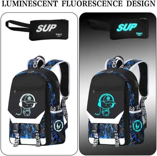 Alt view image 3 of 5 - JMSBMQSE Anti Theft travel backpack Laptop Backpack Large Capacity Luminous Backpack Adjustable Shoulder Strap Backpack USB Anime Backpack Charging Port & Headphone Port Backpack Combination Lock Blue