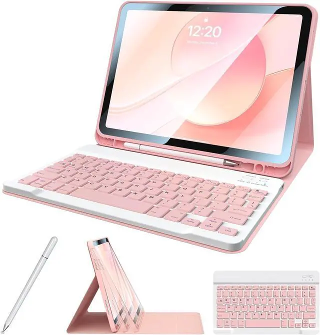 Main image of Kiloob for iPad 11th 10th Generation Case with Keyboard with Pencil Holder and Magnetic Disc Universal Stylus Pen 10.9 inch Wireless Detachable Folio Keyboard Cover for New iPad 10th Gen 2022 (Pink)