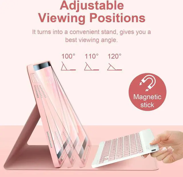 Alt view image 4 of 5 - Kiloob for iPad 11th 10th Generation Case with Keyboard with Pencil Holder and Magnetic Disc Universal Stylus Pen 10.9 inch Wireless Detachable Folio Keyboard Cover for New iPad 10th Gen 2022 (Pink)