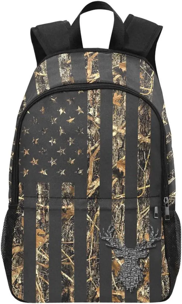 Main image of M YESCUSTOM Camouflage Vintage USA Flag Deer Leaves School Backpack Water Resistant Daypack Laptop Backpacks for Students Boys Girls