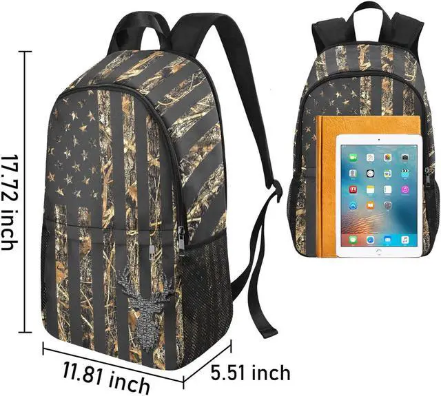 Alt view image 2 of 5 - M YESCUSTOM Camouflage Vintage USA Flag Deer Leaves School Backpack Water Resistant Daypack Laptop Backpacks for Students Boys Girls