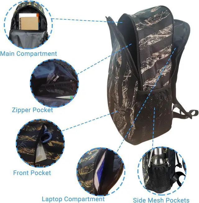 Alt view image 4 of 5 - M YESCUSTOM Camouflage Vintage USA Flag Deer Leaves School Backpack Water Resistant Daypack Laptop Backpacks for Students Boys Girls