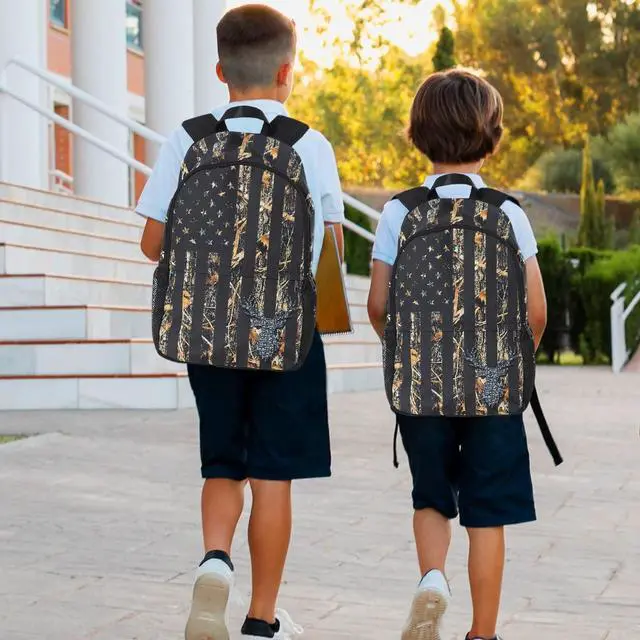 Alt view image 5 of 5 - M YESCUSTOM Camouflage Vintage USA Flag Deer Leaves School Backpack Water Resistant Daypack Laptop Backpacks for Students Boys Girls