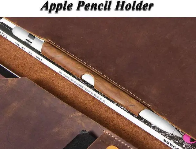 Alt view image 4 of 5 - Leather Sleeve for iPad Pro 12.9" with Pencil Holder & Card Holder - Handmade from Genuine Leather (Cover, Bag, Case, Protection)