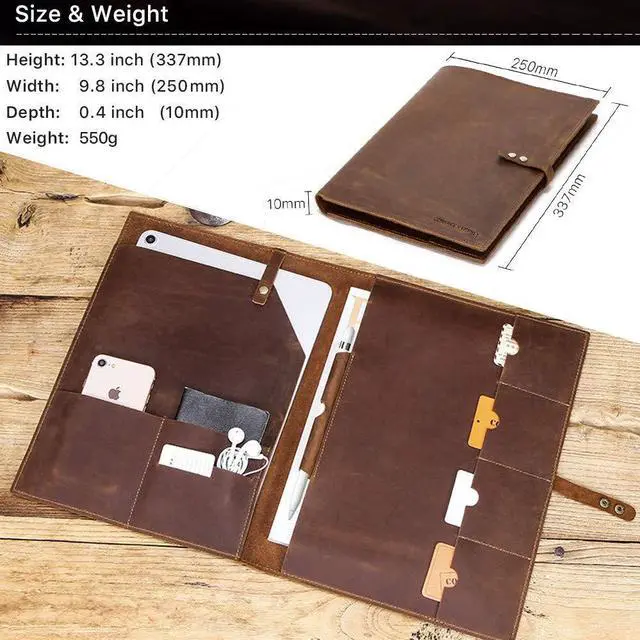 Alt view image 5 of 5 - Leather Sleeve for iPad Pro 12.9" with Pencil Holder & Card Holder - Handmade from Genuine Leather (Cover, Bag, Case, Protection)