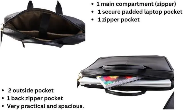 Alt view image 3 of 5 - Mysa Vegan Leather Vintage Messenger Crossbody Shoulder Briefcase Bag for Office Work Fits 14.5" Computer Laptop for Men Women (Black)