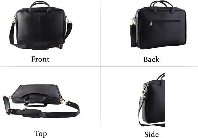 Alt view image 5 of 5 - Mysa Vegan Leather Vintage Messenger Crossbody Shoulder Briefcase Bag for Office Work Fits 14.5" Computer Laptop for Men Women (Black)