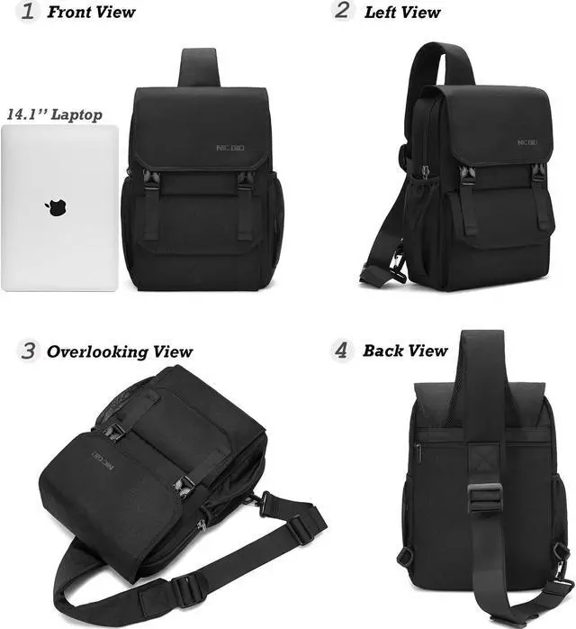 Alt view image 3 of 5 - NICGID Sling Bag Backpack, 14.1'' Laptop Bag Crossbody Shoulder Chest Backpacks Travel Outdoors for Men Women