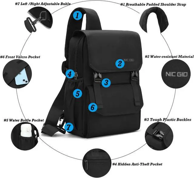 Alt view image 4 of 5 - NICGID Sling Bag Backpack, 14.1'' Laptop Bag Crossbody Shoulder Chest Backpacks Travel Outdoors for Men Women