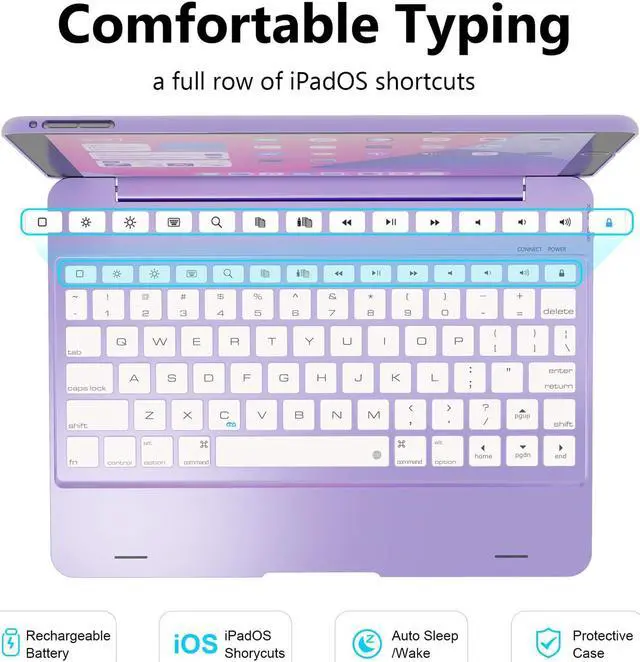 Alt view image 3 of 5 - NOKBABO iPad Keyboard Case for iPad Pro 9.7 inch, 2018 iPad 6th Gen, 2017 iPad 5th Gen, iPad Air 2 & 1 case with Keyboard, 130° Smart Folio Hard Back Cover, Auto Wake and Sleep - Metallic Purple