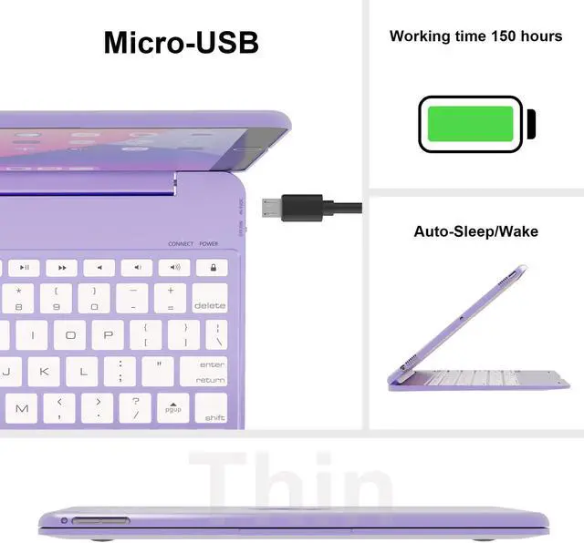 Alt view image 5 of 5 - NOKBABO iPad Keyboard Case for iPad Pro 9.7 inch, 2018 iPad 6th Gen, 2017 iPad 5th Gen, iPad Air 2 & 1 case with Keyboard, 130° Smart Folio Hard Back Cover, Auto Wake and Sleep - Metallic Purple