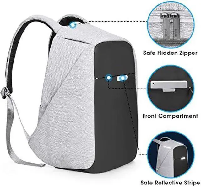Alt view image 3 of 5 - oscaurt Anti Theft Backpack 15.6 Inch Laptop Travel Backpack with Hidden Zipper and USB Charging Port Waterproof Business Computer Bag for Men & Women