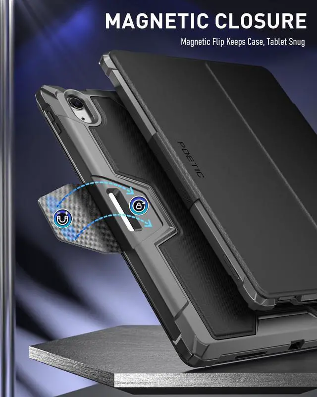 Alt view image 2 of 5 - Poetic Explorer Case for iPad Air 11 inch M3 2025 / M2 2024, Full Body Tough Stand Folio Cover with Pencil Holder, Built-in Screen Protector for iPad Air 7th/6th/5th/4th Gen (2024/2022/2020), Black