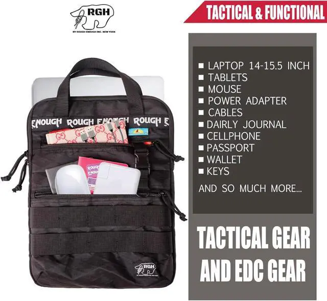 Alt view image 4 of 5 - Rough Enough 14 Inch Laptop Sleeve Case Bag Tactical with Dual Compartments Luggage Strap Handle Weather Resistant for Travel Outdoor adventures Black