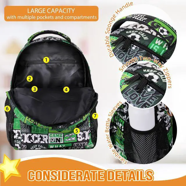 Alt view image 4 of 5 - Soccer Backpack for Boys Girls, Elementary Middle High School Bookbags for Teen Kids, Travel Laptop Backpack for College Students Women Men Durable Lightweight School Bags, 17 Inch Large Back Packs