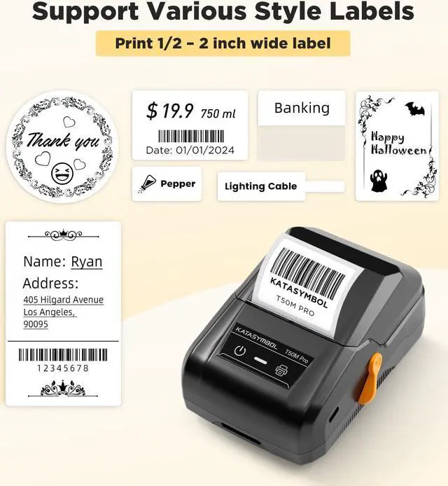 Alt view image 2 of 5 - SUPVAN T50M Pro Bluetooth Label Maker Machine with Tape, Wide Waterproof Label, Versatile App with 40 Fonts and 450+ Icons, Inkless Labeler for Home, Kitchen, School, Office Organization, Black