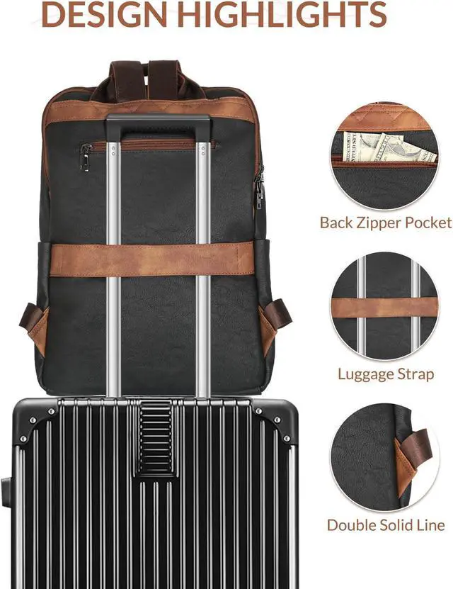 Alt view image 4 of 5 - SYTRAH Leather Backpack for Women, Vintage 15.6 inch Laptop Backpack Purse for Women, College Casual Backpack Ladies Computer Backpack for Travel Business Work Black Brown