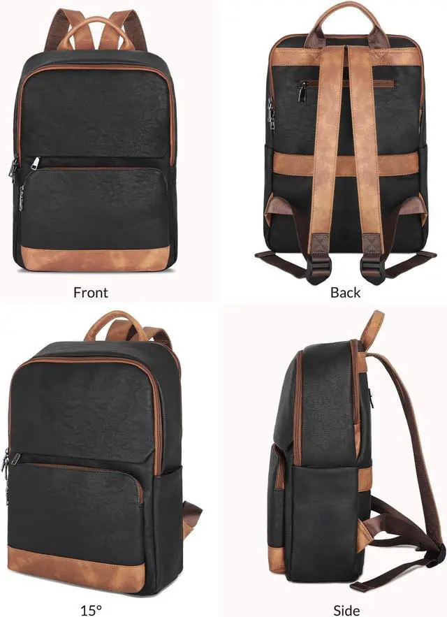 Alt view image 5 of 5 - SYTRAH Leather Backpack for Women, Vintage 15.6 inch Laptop Backpack Purse for Women, College Casual Backpack Ladies Computer Backpack for Travel Business Work Black Brown