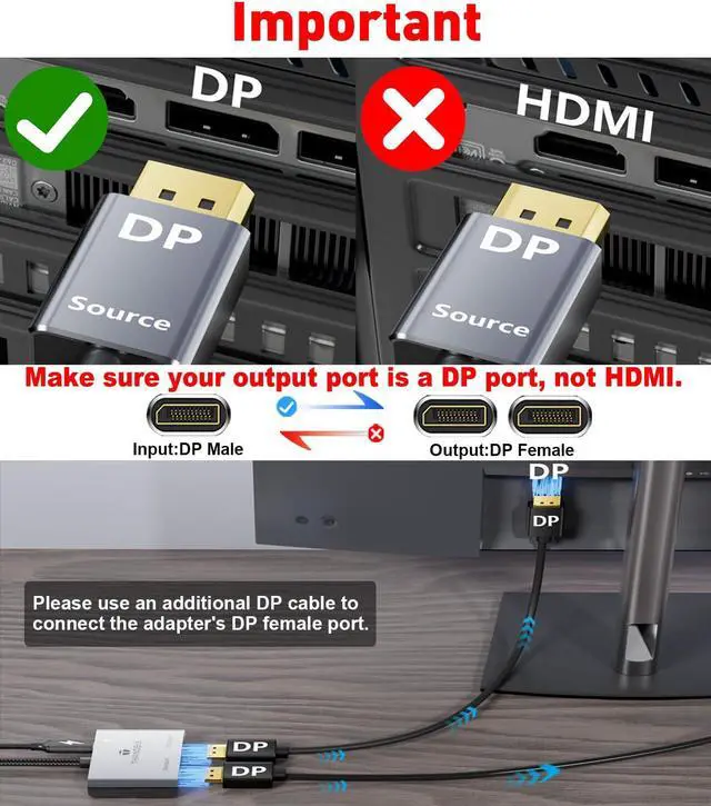 Alt view image 2 of 5 - THANDBLE DisplayPort to Dual DisplayPort Splitter Adapter (4K@60Hz) Display Port 1 in 2 Out Splitter for Dual Monitor Extended Display, MST DP to 2 DP Adapter for PC, Graphics Card
