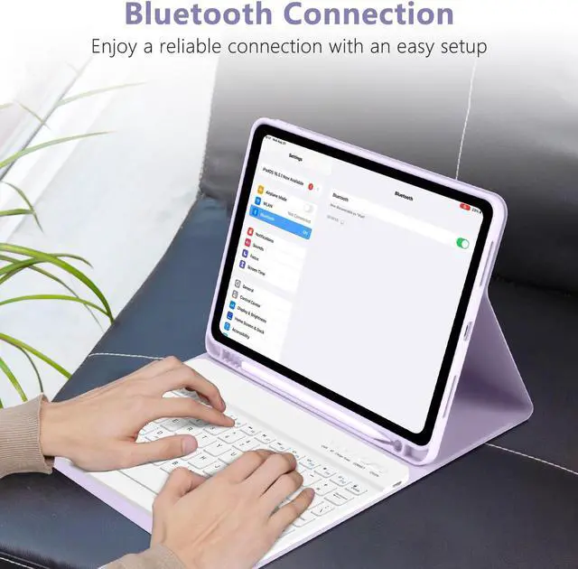 Alt view image 5 of 5 - TQQ Keyboard Case for iPad Air 11-inch (M3 2025 / M2 2024) & Air 4th/5th Gen, Magnetic Wireless Detachable Keyboard, Stand Folio Cover with Pencil Holder, Thin & Light (Purple)