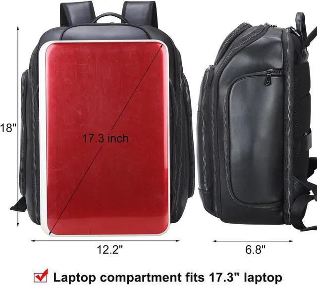 Alt view image 5 of 5 - TIDING Men's Genuine Leather 17.3 Inch Laptop Backpack Overnight Weekender Daypack 24.5L Travel Rucksack_X-large