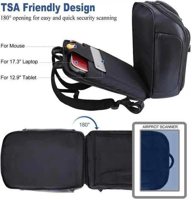 Alt view image 3 of 5 - TIDING Men's Genuine Leather 17.3 Inch Laptop Backpack Overnight Weekender Daypack 24.5L Travel Rucksack_X-large