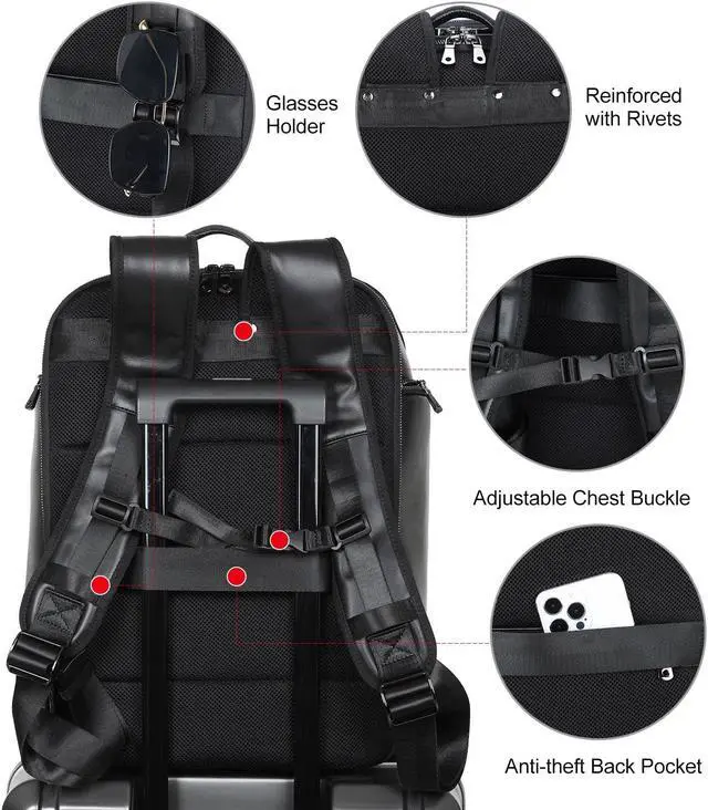 Alt view image 2 of 5 - TIDING Men's Genuine Leather 17.3 Inch Laptop Backpack Overnight Weekender Daypack 24.5L Travel Rucksack_X-large