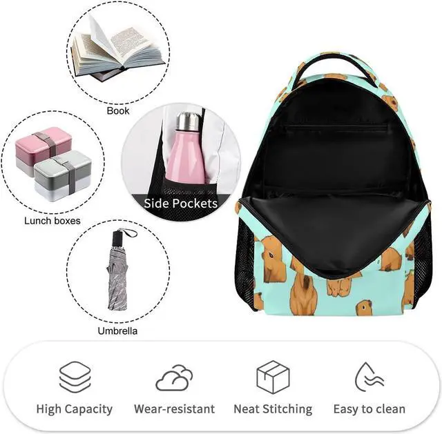 Alt view image 3 of 5 - Ueshiramanu Capybara Backpack for Kids Boys Girls Polyester Fashion School Bag Print Travel Stylish Laptop Bookbag Gift Blue