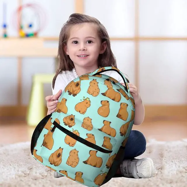 Alt view image 4 of 5 - Ueshiramanu Capybara Backpack for Kids Boys Girls Polyester Fashion School Bag Print Travel Stylish Laptop Bookbag Gift Blue