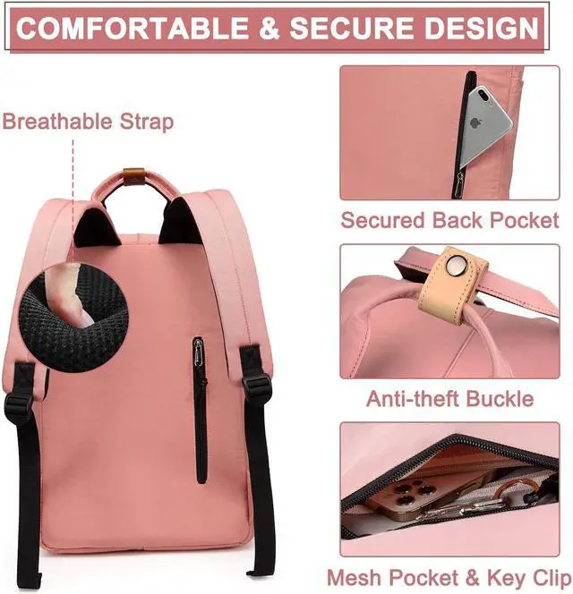 Alt view image 5 of 5 - VASCHY School Backpack for Men and Women, Unisex Vintage Water Resistant Casual Daypack Rucksack Bookbag for College Fits 15inch Laptop Backpack Pink