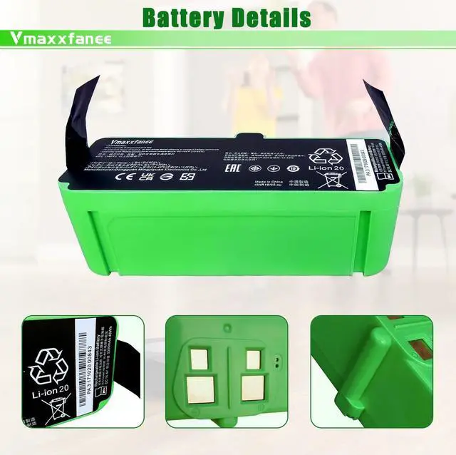 Alt view image 3 of 5 - 4376392 1800LI 48Wh for Replacement Lithium Ion Battery Replacement for Roomba 980 981 970 985 960 900 895 860 890 891 695 690 680 685 670 665 652 640 614 615 Series 3300mAh 430 440 450 445