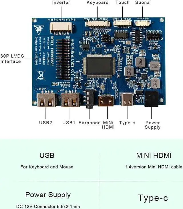 Alt view image 3 of 5 - VSDISPLAY 12.1'' 1024x768 LCD Touch Screen 4:3 Monitor for Industrial/Gaming Secondary Display with USB/Type-C Video Input